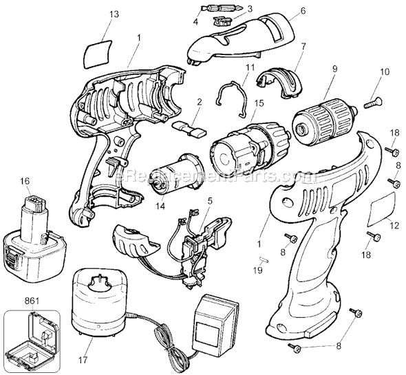 Page A Diagram and Parts List for Q145 Type 1 Black and Decker Cordless Drill